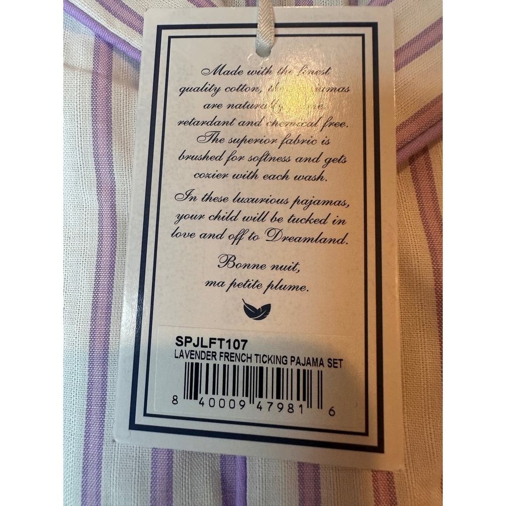 Petite Plume Girls Lavender Stripe Pajama Set Kids Size 7 Purple French Ticking - Picture 6 of 8